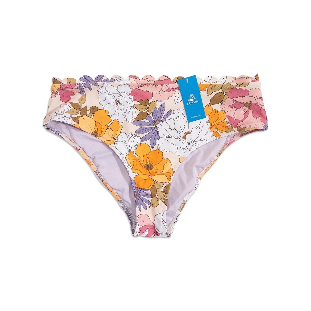 NWT Cupshe Bikini Bottom Womens Floral Scalloped Swimwear Cottagecore 70s